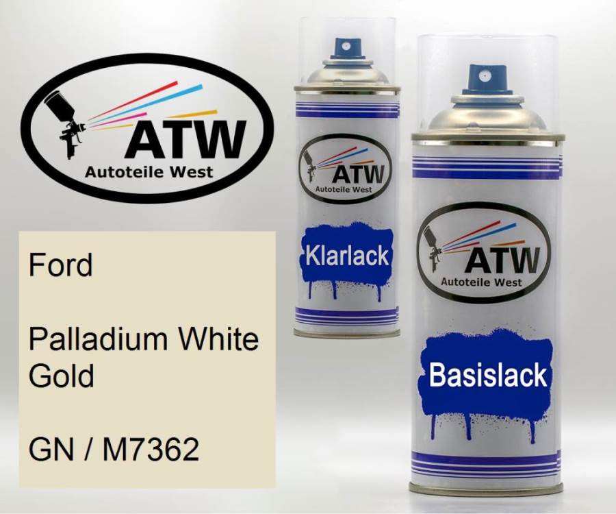 Ford, Palladium White Gold, GN / M7362: 400ml Sprühdose + 400ml Klarlack - Set, von ATW Autoteile West.